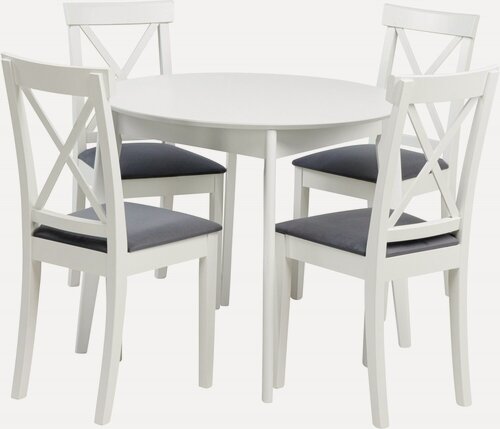 Изображение товара Обеденная группа стол раскладной Норден 90(120) х 90 см, Белый и 4 стула Бергольф Белый/Серый велюр