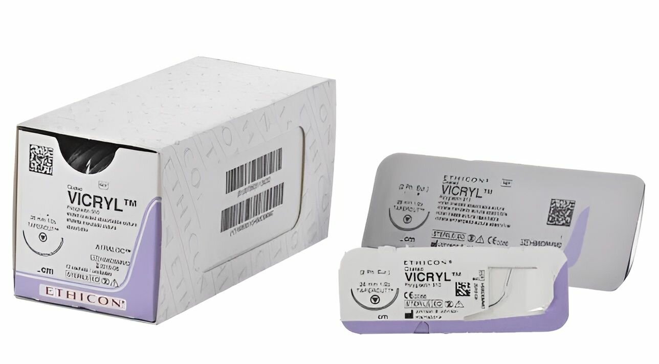 Викрил (Vicryl) 3/0 (12шт, 75см, 26мм, 1/2, колющая), W9120, Jh@Jh