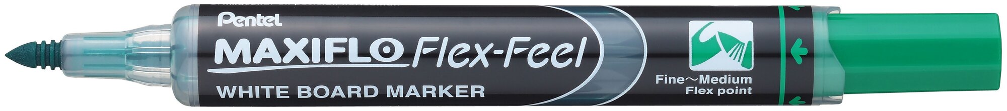 Маркер для досок Pentel Maxiflo Flex-Feel гибкий наконечник, зелёный, 1.0-5.0мм