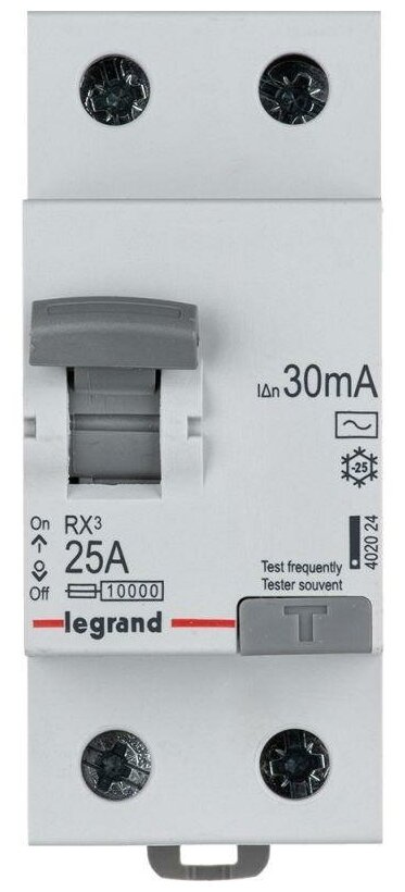 Выключатель дифференциального тока (УЗО) 2п 25А 30мА тип AC RX3 Leg, LEGRAND 402024 (1 шт.)