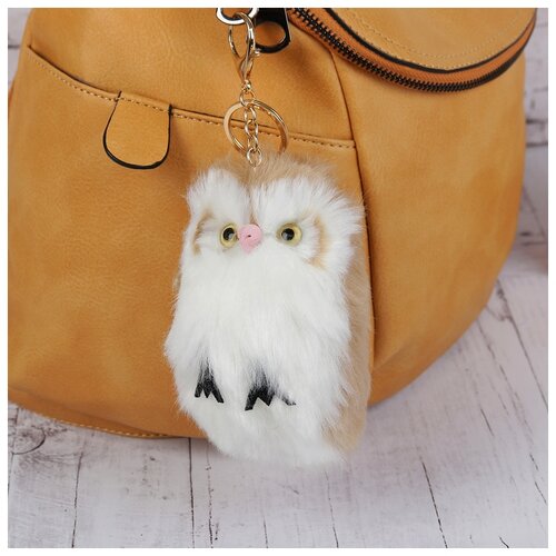 фото Пушистик на кольце "совёнок" бело-песочный 15х8х8 см 2691812 сима-ленд