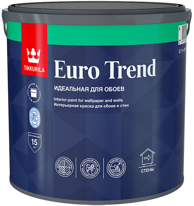 Краска интерьерная для обоев и стен Euro Trend Tikkurila 2,7 л База С (бесцветный) матовая