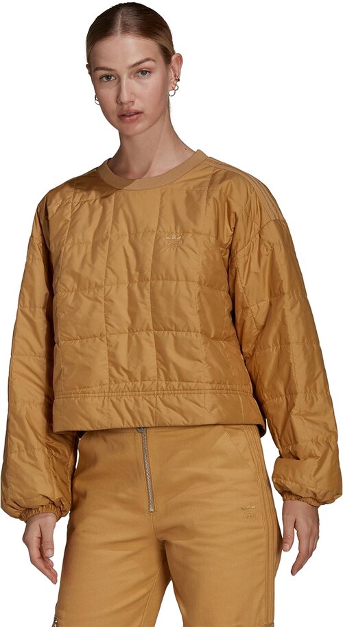 куртка  adidas Originals Quilted Sweater демисезонная, укороченная, силуэт прямой, манжеты, без карманов, стеганая, размер 32, золотой