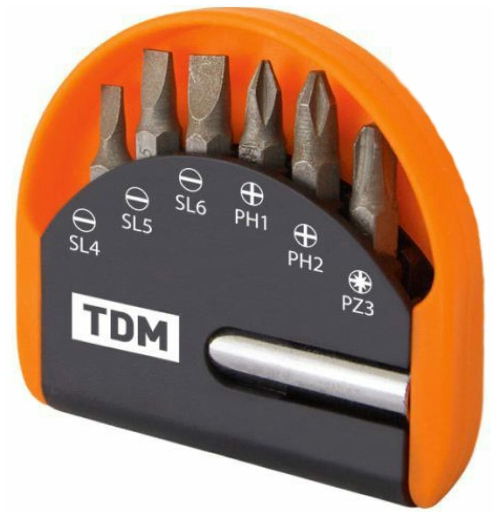 Набор бит TDM №1, 6 бит: SL, PH, PZ, удлин-ль CR-V сталь, в пласт. держат., «Алмаз»