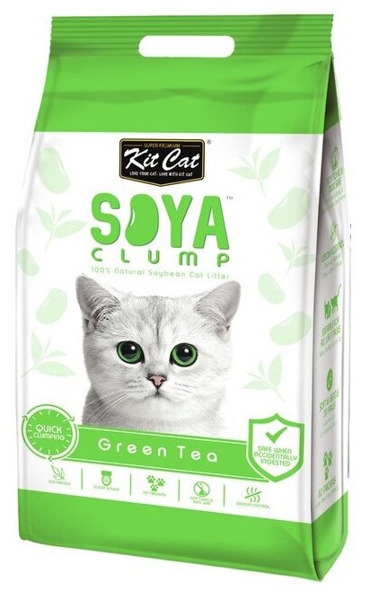 фото Комкующийся наполнитель Kit Cat Soya Clump Green Tea, 14 л