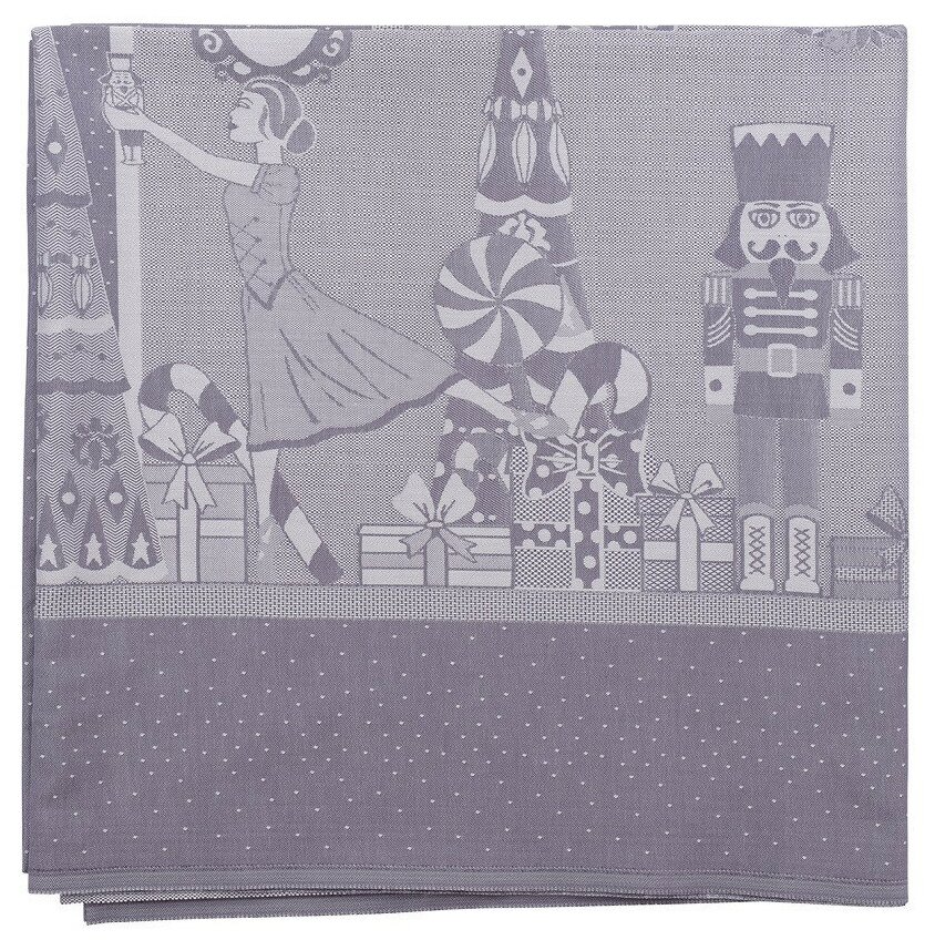 Скатерть из хлопка фиолетово-серого цвета с рисунком Щелкунчик, New Year Essential, 180х260см, Tkano, TK21-TC0030
