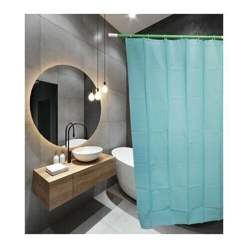 Штора для ванной комнаты 180х180 PEVA 60140 с кольцами Голубой (П173) SANTREK HOME