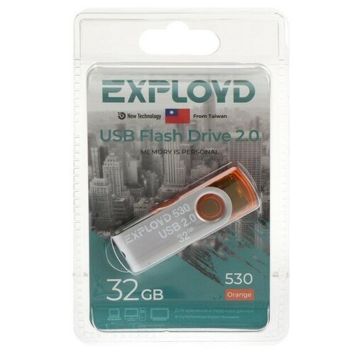 Флешка Exployd 530, 32 Гб, USB2.0, чт до 15 Мб/с, зап до 8 Мб/с, оранжевая 9560856