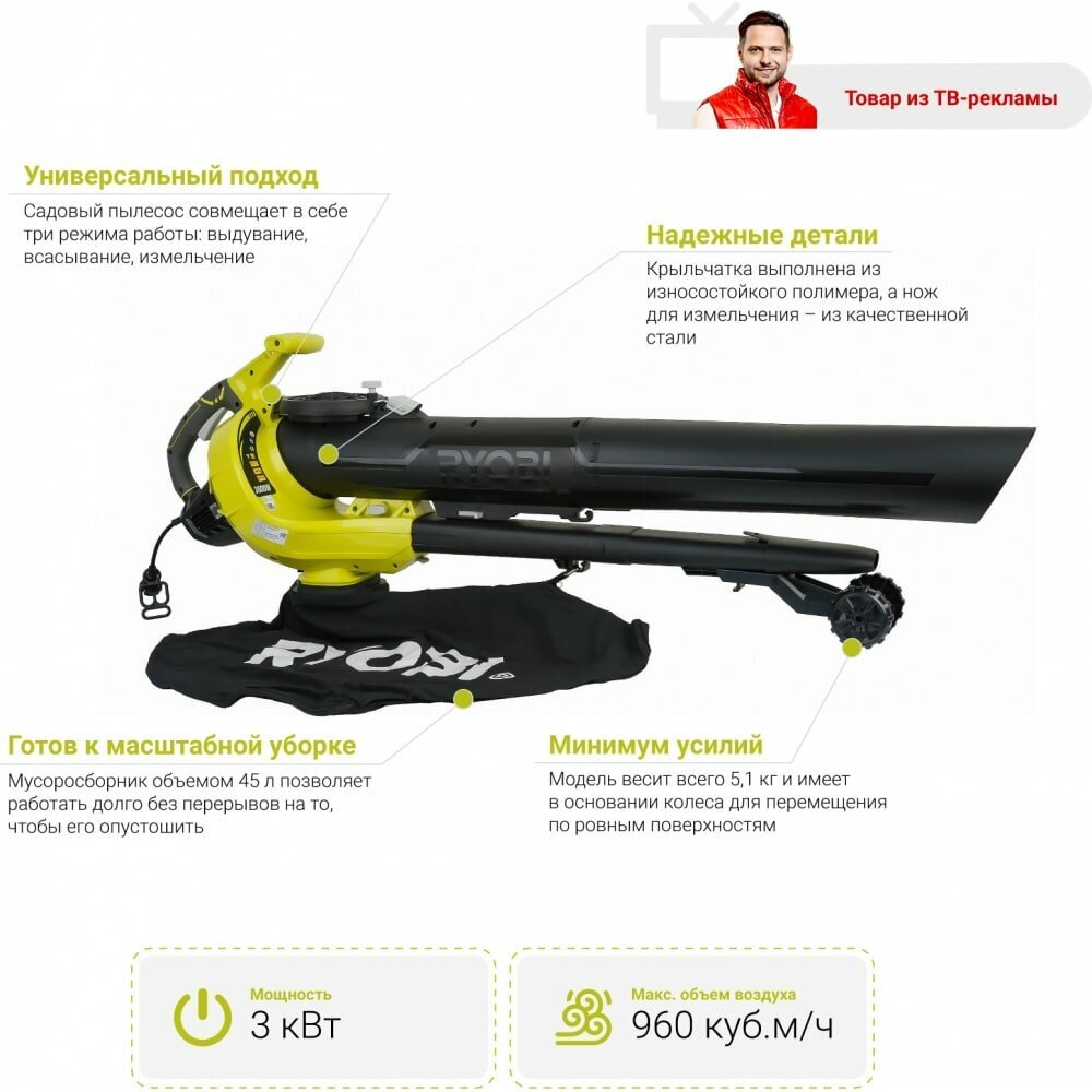 Электрическая воздуходувка Ryobi RBV3000CESV - фотография № 3