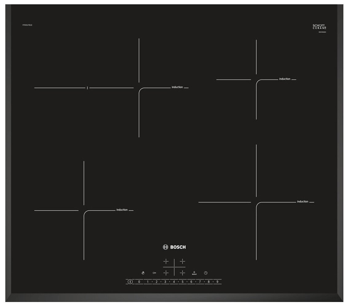 Индукционная варочная панель BOSCH PIF651FB1E, цвет панели черный, цвет рамки черный