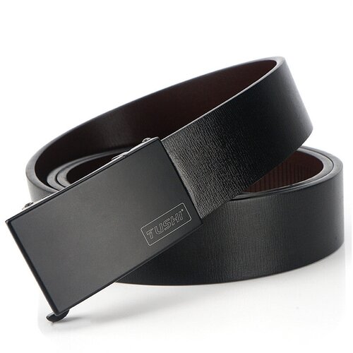 фото Ремень мужской, натуральная кожа, черная пряжка-автомат, подарочная упаковка, 120см tushi