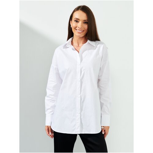 Рубашка женская оверсайз, белая хлопковая рубашка, летняя рубашка в офис (S) 42-44р