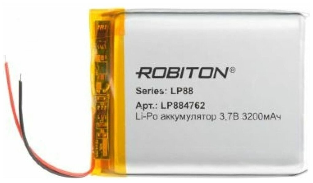 Аккумулятор литий-ионный полимер ROBITON LP884762 Li-Pol 37 В 3200 мАч призма со схемой защиты