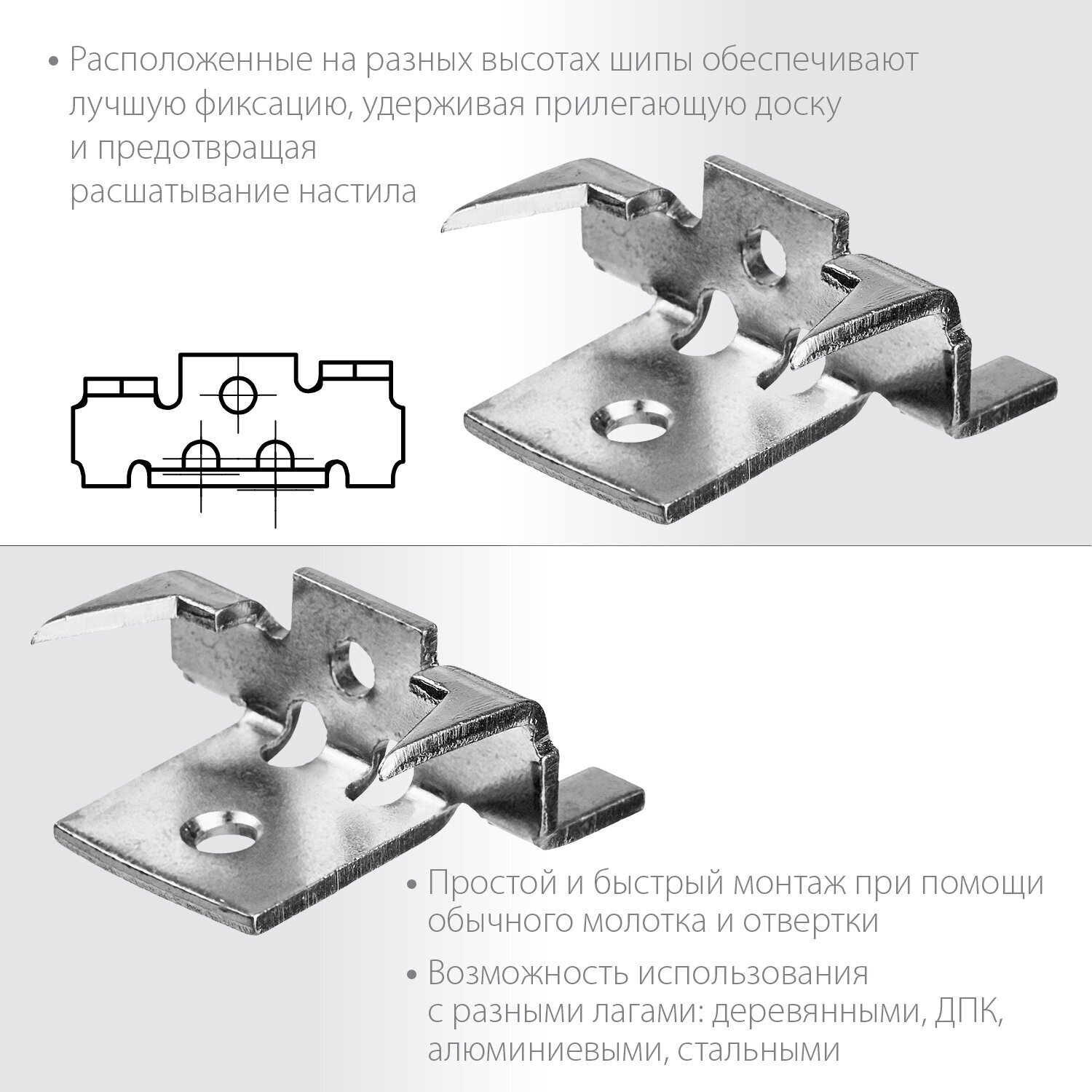 ЗУБР Союз, крепеж с шипами и дистанциром для террасной доски, цинк, 80 шт (30701)