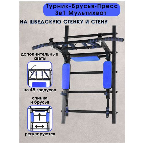 фото Турник мультихват на шведскую стенку черно-синий sportlim