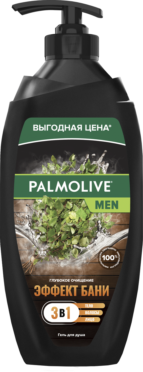 Гель для душа Palmolive Men Эффект бани Глубокое очищение 2 в 1древесный, 750 мл, 750 г