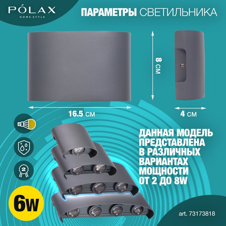 Светильник настенный уличный Polax 6W серый теплый/ Бра уличный/ Светильник светодиодный для дома/ LED светильник настенный/ Светильник для интерьера