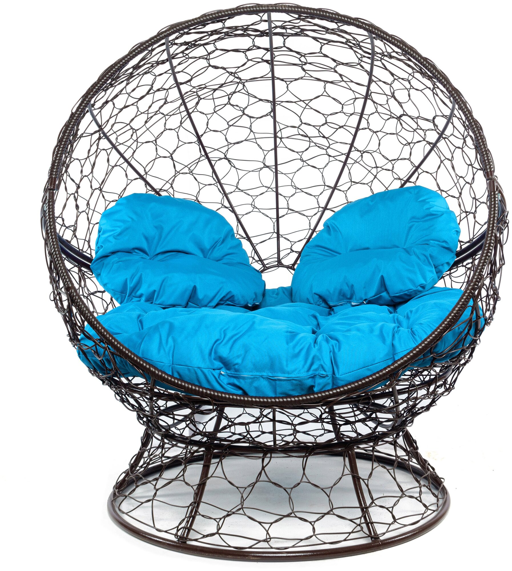 Кресло коричневое M-Group Апельсин ротанг, 11520203 голубая подушка - фотография № 1