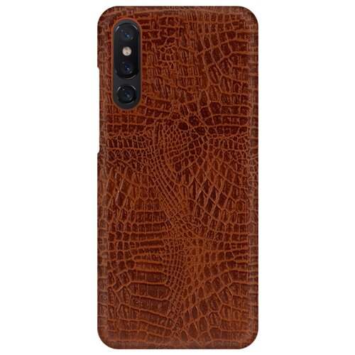 фото Чехол-панель mypads для xiaomi mi 9 тонкий задний бампер на пластиковой основе с отделкой под кожу крокодила коричневый