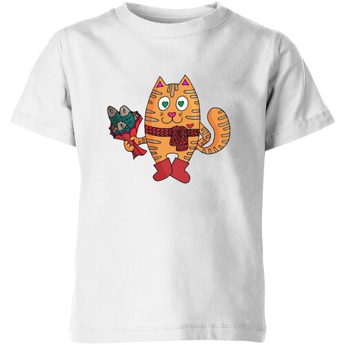 мужская футболка влюбленный рыжий кот с рыбным букетом m серый меланж Футболка Us Basic, размер 4, белый