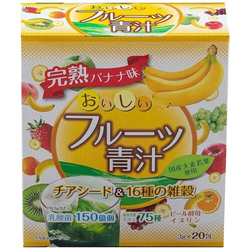 Аодзиру Yuwa LTD, Япония с 16 видами злаков и семенами ЧИА для восполнения энергии со вкусом спелых бананов (20 саше по 3 гр.)