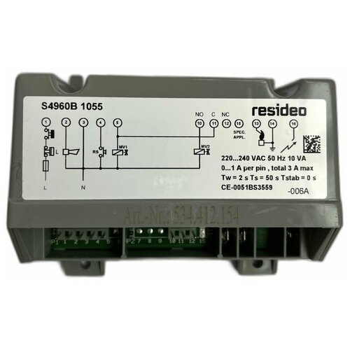 контроллер управления горением honeywell resideo s4960b1055 арт 0020027677 чехия S4960B 1055 Honeywell/Resideo Контроллер управления горением /0020027677, 39808380/