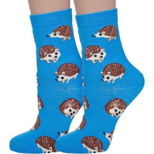 фото Комплект из 2 пар женских носков hobby line 257-01, голубые "ежики", размер 36-40