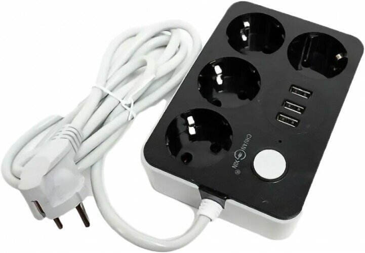 Сетевой фильтр Lucky Hawk 4 Power Socket Black/Grey (314) (4 Розетки + 3 USB) 3m