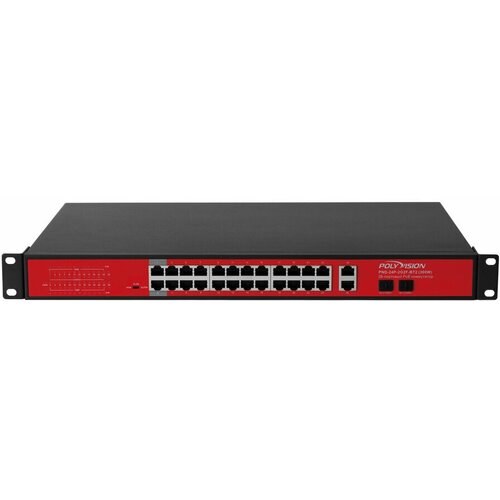 Polyvision PND-24P-2G2F-BT2 (300W) 26-портовый PoE коммутатор pj124g 24 port gigabit poe injector 10 100 1000m rj45 input 24 port poe output with ieee802 3af at poe midspan