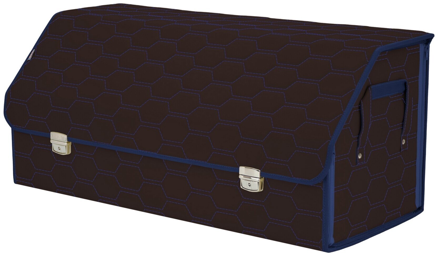 Органайзер-саквояж в багажник "Союз Премиум" (размер XXL). Цвет: коричневый с синей прострочкой Соты.