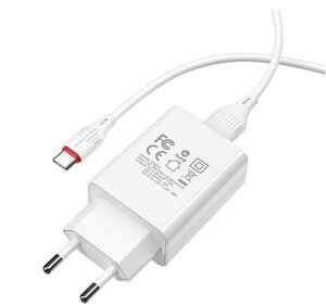 Блок питания сетевой 1 USB Borofone, BA21A, Long, 3000mA, пластик, QC3.0, кабель Type-C, цвет: белый