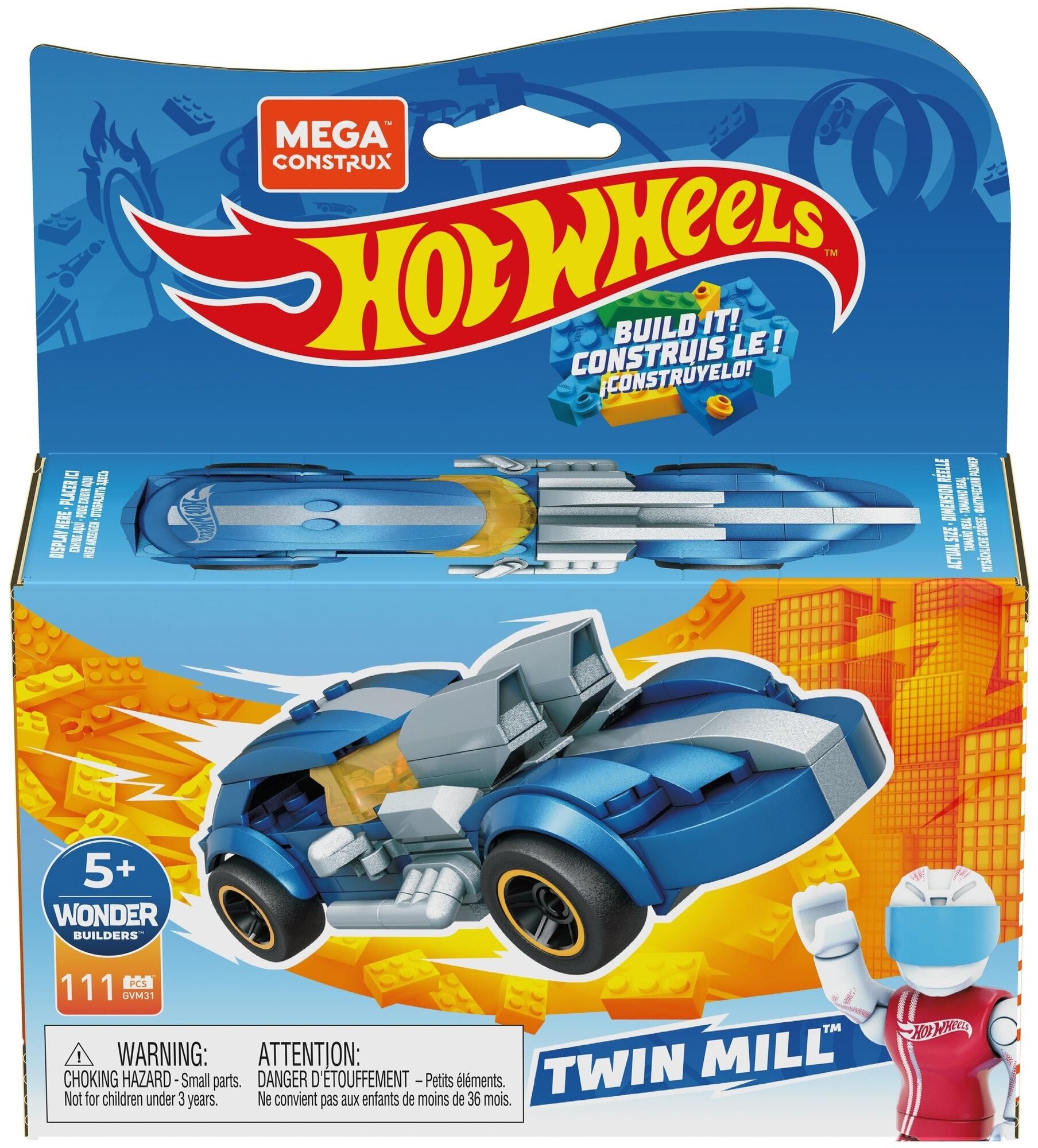 Конструктор Mega Construx Hot Wheels Машинка гоночная Твин Милл GVM31, многоцветный