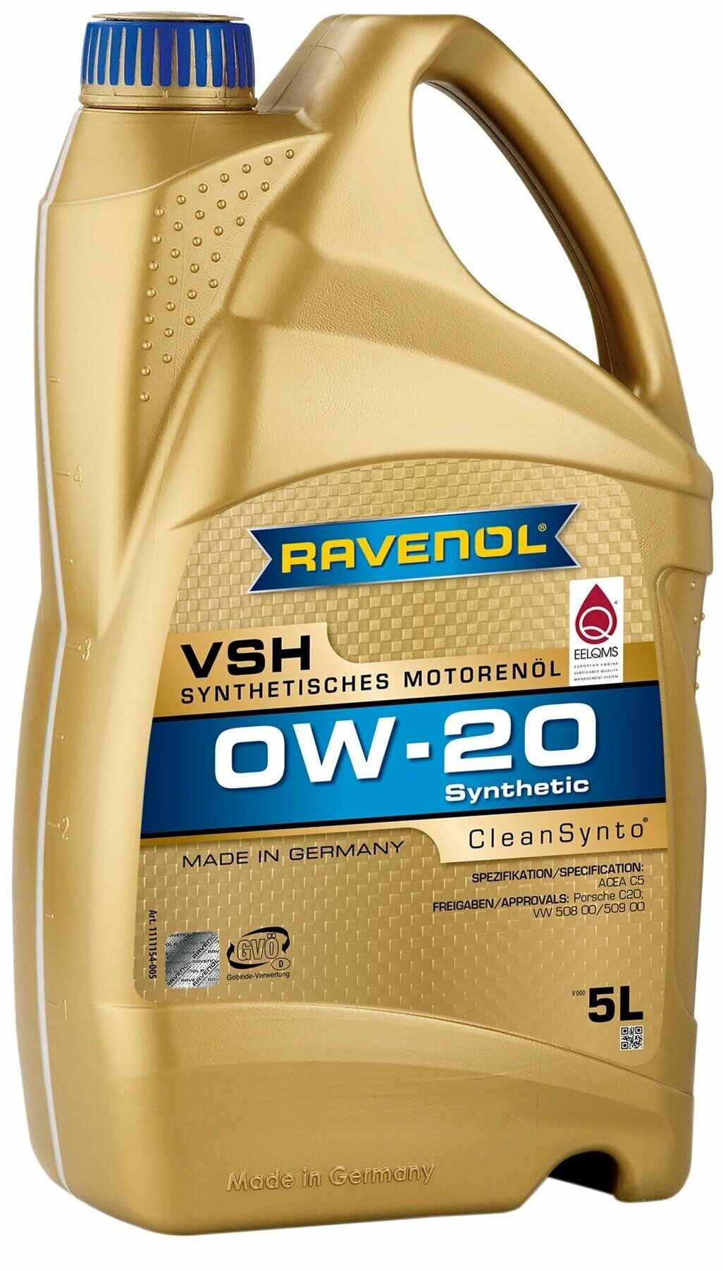 Масло моторное RAVENOL 4014835873568 /111115400501999/ 5L VSH SAE 0W-20 Porsche C20, VW 508 00, VW 509 00