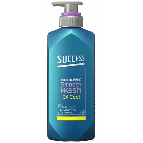 Шампунь KAO SUCCESS Smooth Wash 2 в 1 Extra Cool охлаждающий лечебный для мужчин от перхоти и зуда, бутылка 400 мл