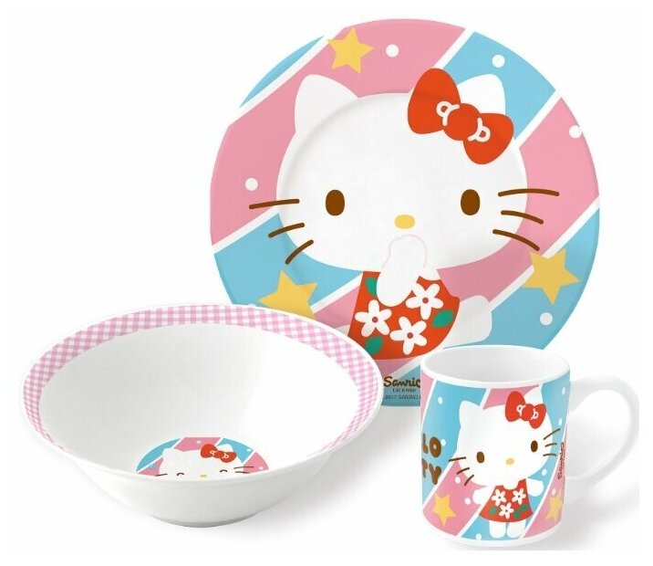 Набор посуды керамической в подарочной упаковке (№4, 3 предмета). Hello Kitty