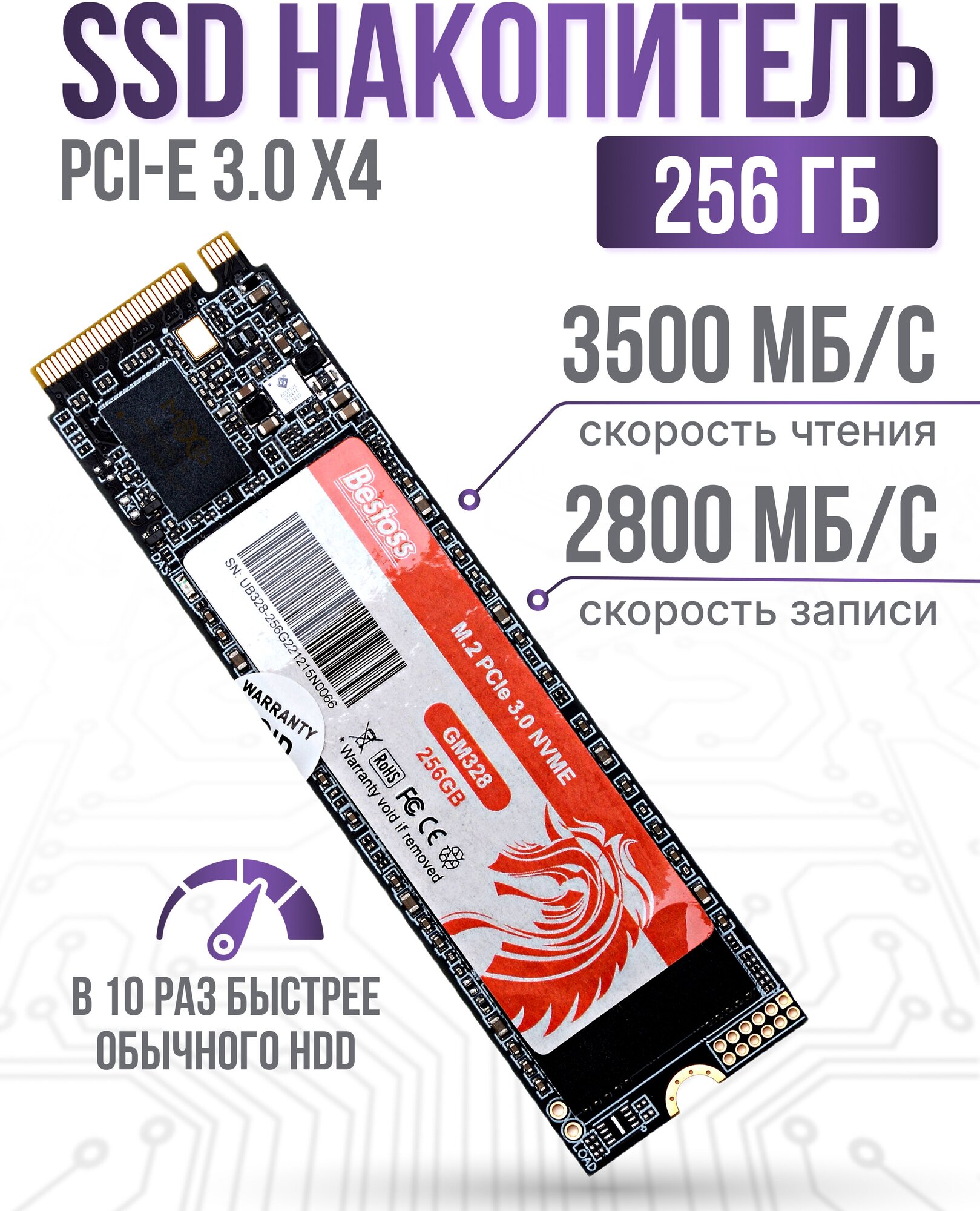 Внутренний SSD диск Bestoss M.2 NVMe, PCIe x3.0 GM328/256 Gb