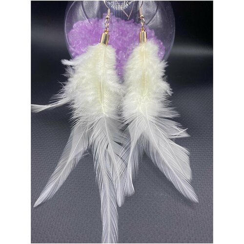 фото Серьги серьги с перьями петуха ручная работа. цвет: шампань, замок розовое золото нет бренда