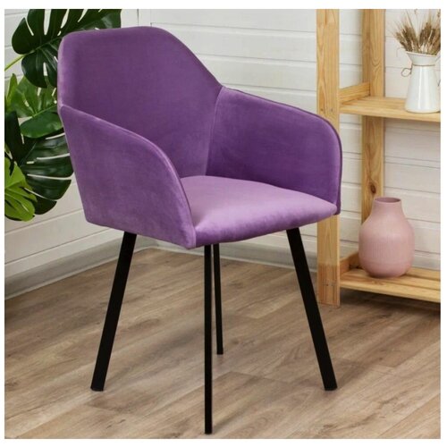 Стул-кресло обеденное мягкое со спинкой для кухни барный стулЭшли с подлокотниками и металлическими ножками из мягкого велюр сиреневый 6500₽