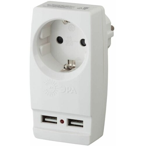 Адаптер 1-м с заземл. Polynom SP-1e-USB-W 220В 2хUSB 2100мА бел. Эра Б0026332 разветвитель sf 1e w цвет белый