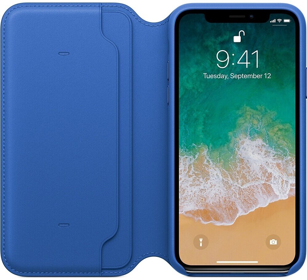 Чехол-книжка Apple Leather Folio iPhone X Electric Blue (Синий аргон) MRGE2ZM/A