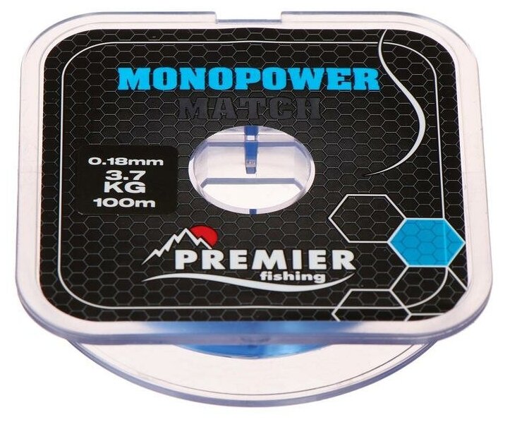 Леска Preмier fishing MONOPOWER мatch, диаметр 0.18 мм, тест 3.7 кг, 100 м, голубая