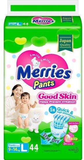 Трусики MERRIES (Мерриес) Good Skin размер L (9-14 кг) 44 шт