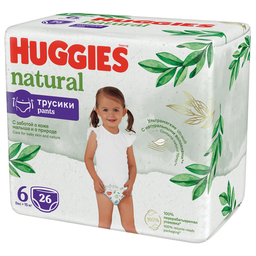 фото Подгузники трусики huggies natural 15 кг 6 размер 26шт.