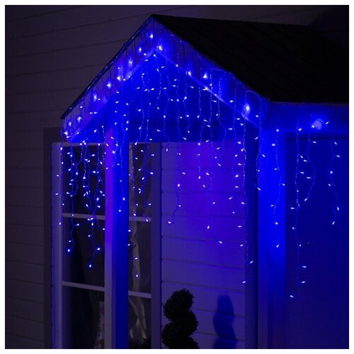 Гирлянда «Бахрома» 3 × 0.9 м, IP44, УМС, прозрачная нить, 232 LED, свечение синее, 220 В