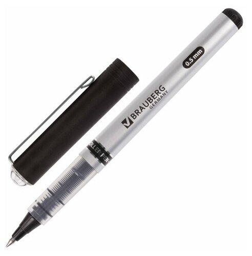 Ручка-роллер Brauberg Flagman (0.5мм, черный цвет чернил, корпус серебристый) 12шт. (141555)
