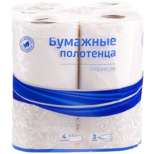 Полотенца бумажные в рулонах OfficeClean Premium, 3-слойные, 11м/рул, тиснение, белые, 4шт. полотенца бумажные officeclean premium белые с тиснением 3 слоя 4 рулона по 11 м