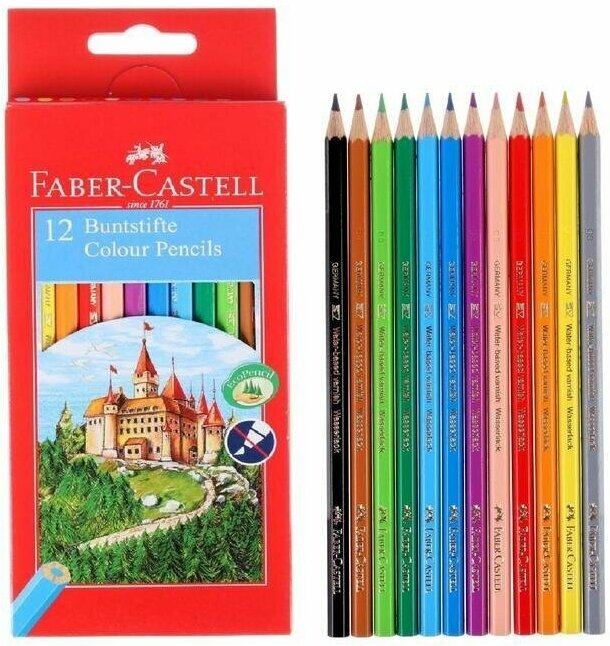 Карандаши 12 цветов Faber-Castell ECO "Замок", шестигранный корпус, без точилки