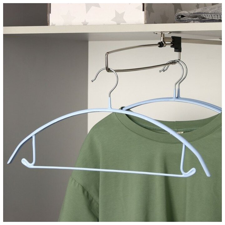 Плечики для одежды антискользящие Доляна «Мята» 3 шт 42×20 см металл с ПВХ покрытием цвет синий