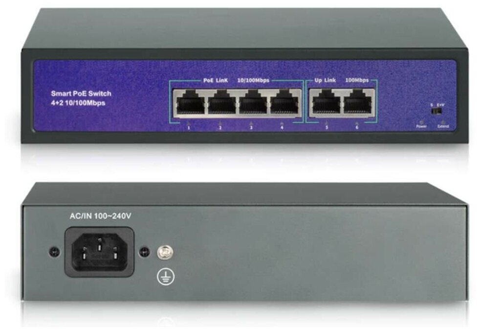 Сетевой коммутатор 4-х канальный RJ45 POE 48 вольт для ip камер видеонаблюдения 10/100 Mbps POE005