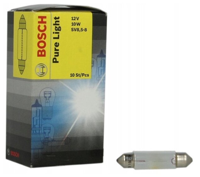 Лампа автомобильная накаливания BOSCH Pure Light 1987302210 12V 10W SV8.5